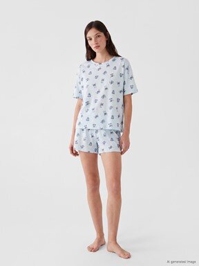 Şortlu Pijama Takımı UÇUK MAVİ BASKILI