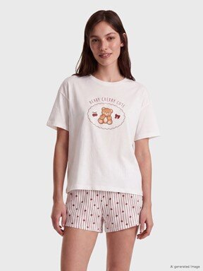 Şortlu Pijama Takımı BORDO BASKILI