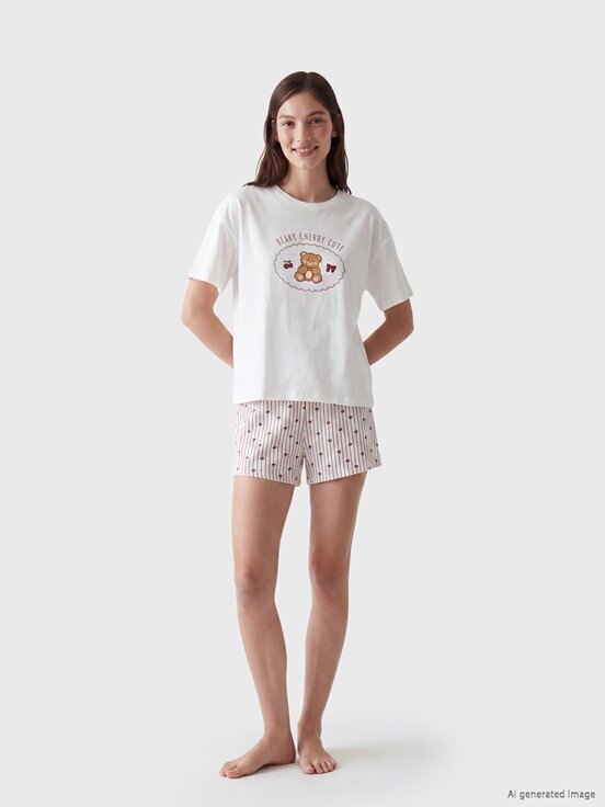 Şortlu Pijama Takımı BORDO BASKILI