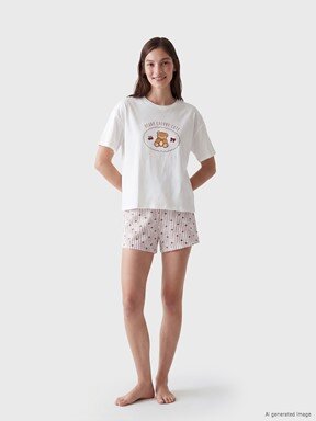 Şortlu Pijama Takımı BORDO BASKILI