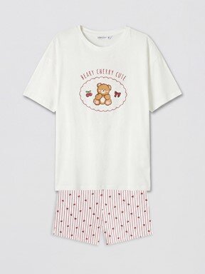 Şortlu Pijama Takımı BORDO BASKILI