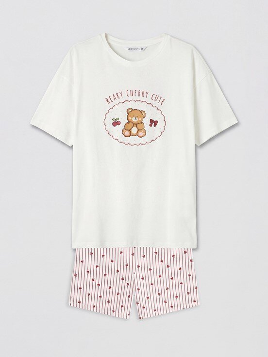 Şortlu Pijama Takımı BORDO BASKILI