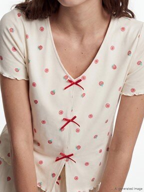 Kaprili Pijama Takımı EKRU BASKILI