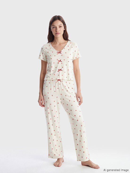 Kaprili Pijama Takımı EKRU BASKILI