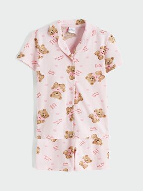 Şortlu Pijama Takımı PEMBE BASKILI