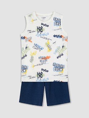 Şortlu Pijama Takımı EKRU BASKILI