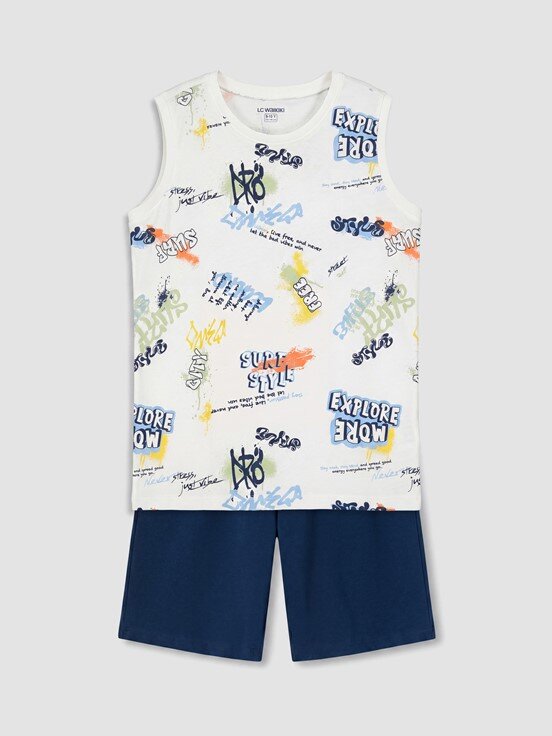Şortlu Pijama Takımı EKRU BASKILI