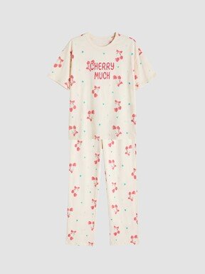 Pijama Takım BEJ BASKILI
