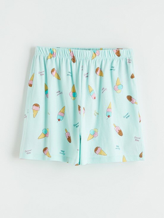 Şortlu Pijama Takımı AÇIK TURKUAZ BASKILI