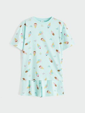 Şortlu Pijama Takımı AÇIK TURKUAZ BASKILI