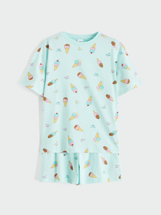 Şortlu Pijama Takımı AÇIK TURKUAZ BASKILI