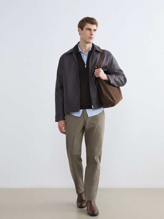 Deri Görünümlü Mont KOYU KAHVERENGİ