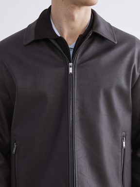 Deri Görünümlü Mont KOYU KAHVERENGİ