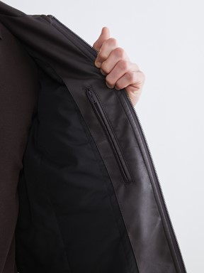 Deri Görünümlü Mont KOYU KAHVERENGİ