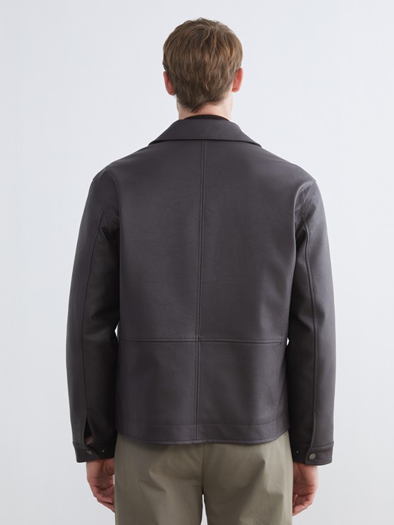 Deri Görünümlü Mont KOYU KAHVERENGİ