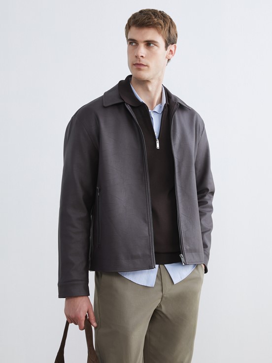 Deri Görünümlü Mont KOYU KAHVERENGİ