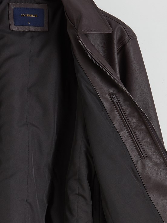 Deri Görünümlü Mont KOYU KAHVERENGİ