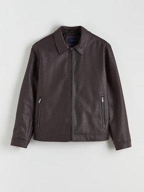 Deri Görünümlü Mont KOYU KAHVERENGİ