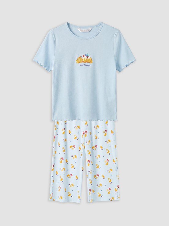 Kaprili Pijama Takımı AÇIK MAVİ BASKILI