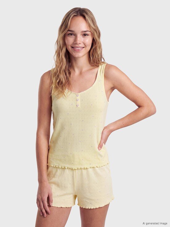 Şortlu Pijama Takımı AÇIK SARI BASKILI