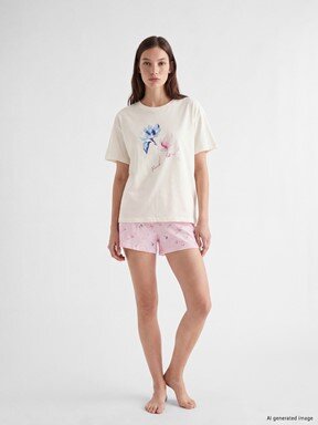 Şortlu Pijama Takımı PEMBE BASKILI