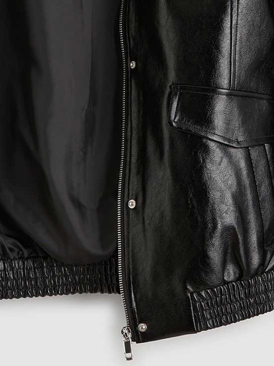 Deri Görünümlü Mont YENİ SİYAH