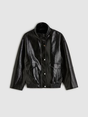 Deri Görünümlü Mont YENİ SİYAH