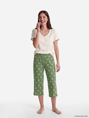 Kaprili Pijama Takımı KOYU YEŞİL BASKILI