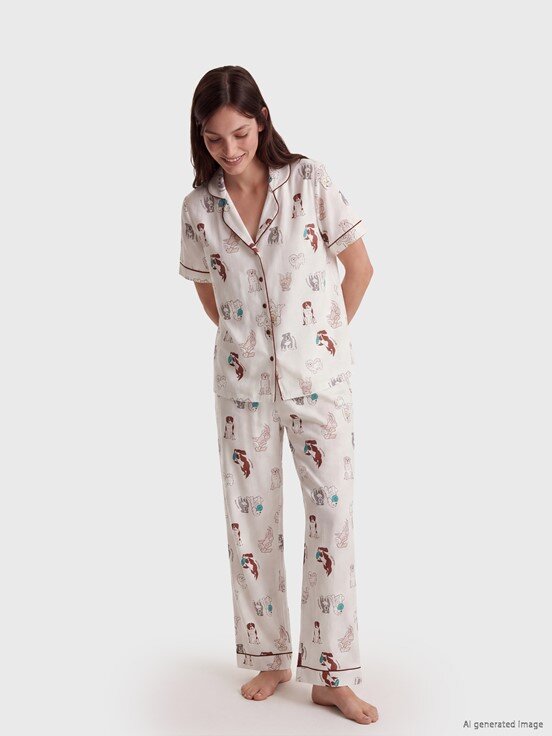 Pijama Takım EKRU BASKILI
