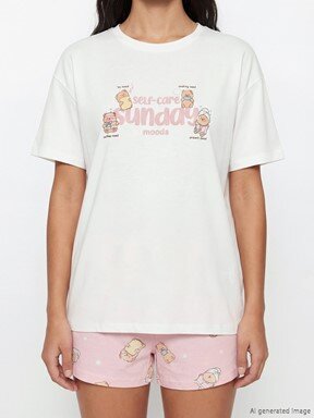 Şortlu Pijama Takımı PEMBE BASKILI