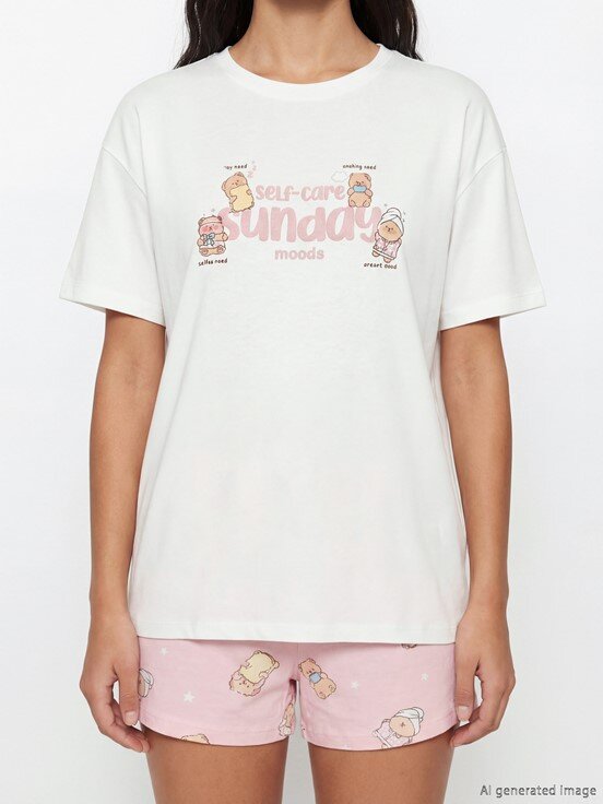 Şortlu Pijama Takımı PEMBE BASKILI