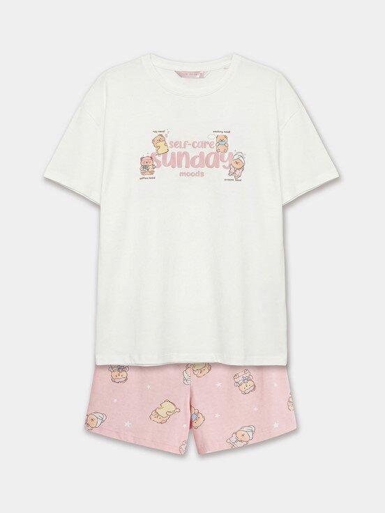 Şortlu Pijama Takımı PEMBE BASKILI