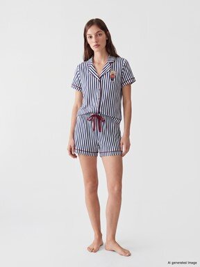 Şortlu Pijama Takımı LACİVERT ÇİZGİLİ