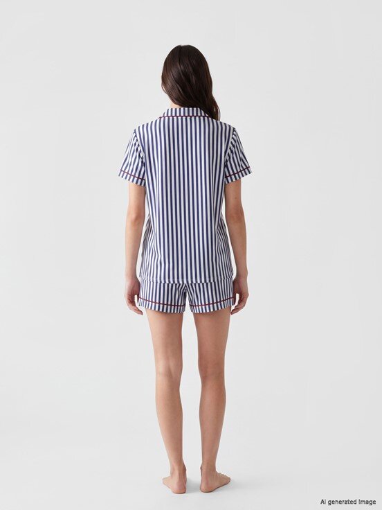 Şortlu Pijama Takımı LACİVERT ÇİZGİLİ