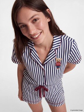 Şortlu Pijama Takımı LACİVERT ÇİZGİLİ
