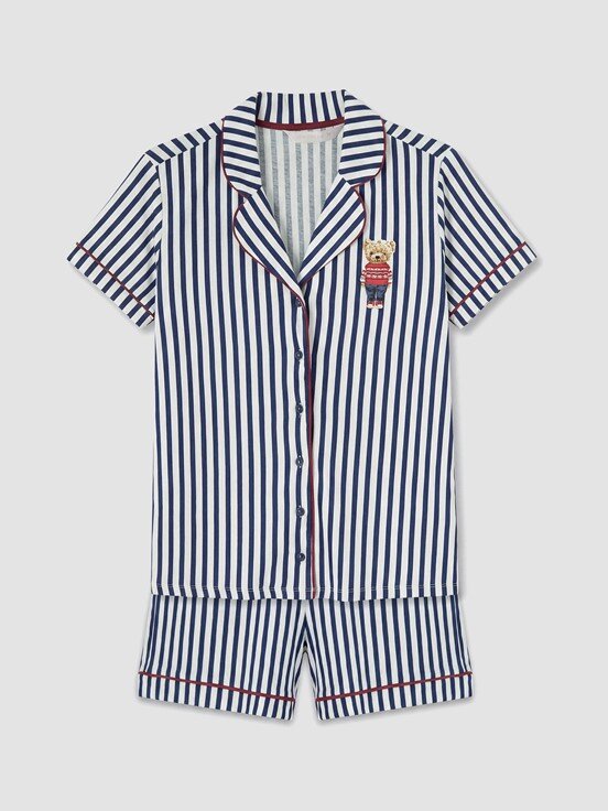 Şortlu Pijama Takımı LACİVERT ÇİZGİLİ