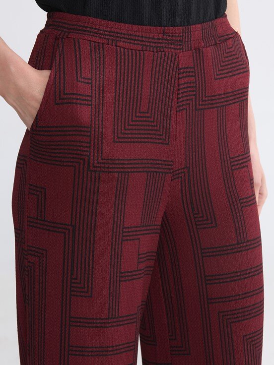 Pantolon KOYU BORDO BASKILI