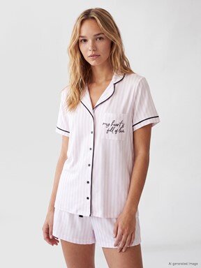 Şortlu Pijama Takımı EKRU BASKILI