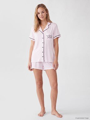 Şortlu Pijama Takımı EKRU BASKILI