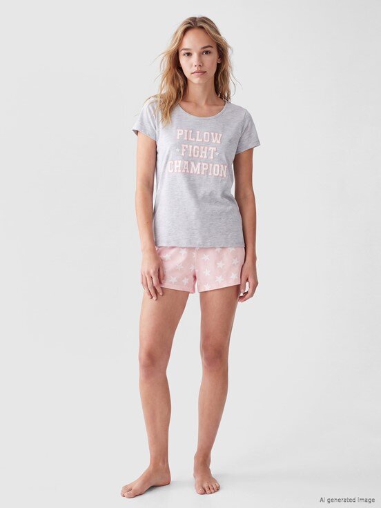 Şortlu Pijama Takımı AÇIK PEMBE BASKILI