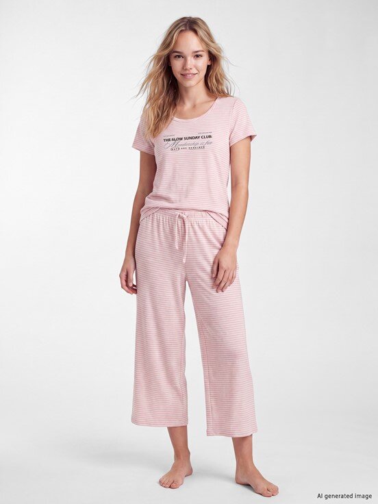 Kaprili Pijama Takımı PEMBE BASKILI
