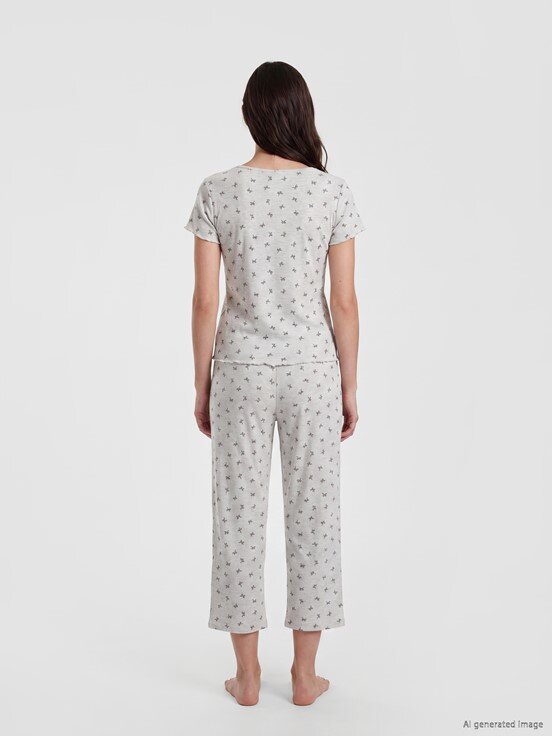 Kaprili Pijama Takımı KOYU GRİ BASKILI