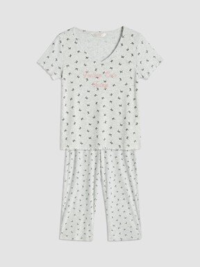 Kaprili Pijama Takımı KOYU GRİ BASKILI