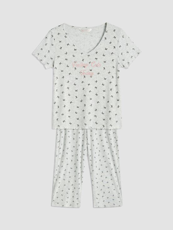 Kaprili Pijama Takımı KOYU GRİ BASKILI