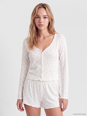 Şortlu Pijama Takımı EKRU BASKILI
