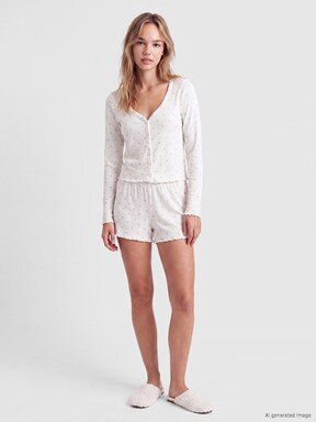 Şortlu Pijama Takımı EKRU BASKILI