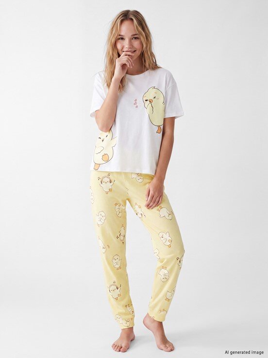 Pijama Takım SARI BASKILI