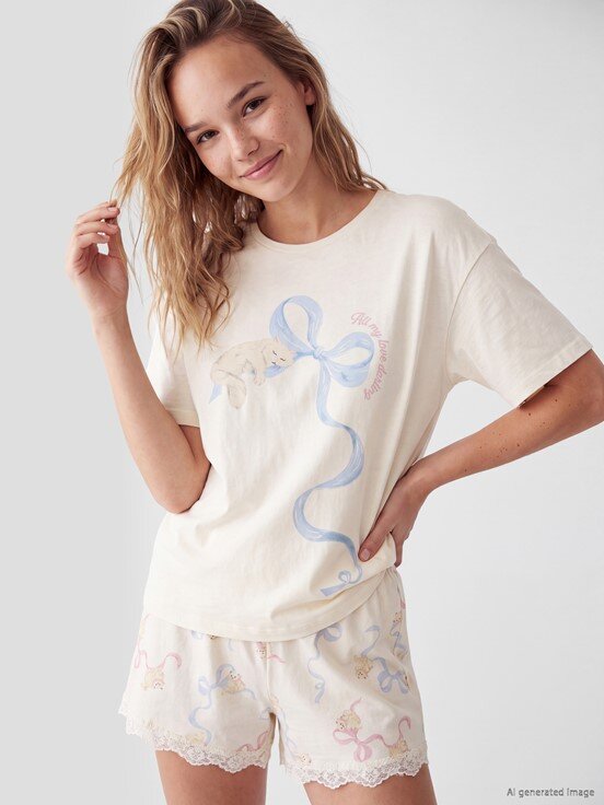 Şortlu Pijama Takımı EKRU BASKILI