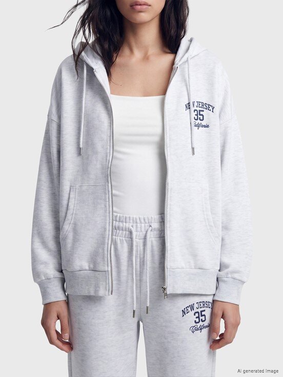 Fermuarlı Sweatshirt AÇIK GRİ MELANJ