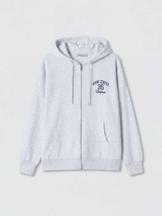 Fermuarlı Sweatshirt AÇIK GRİ MELANJ